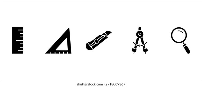 Bold Black Geometry and Measurement Icons for Educational Design