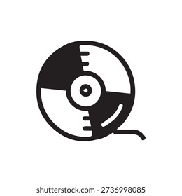 A bold black glyph icon of a coiled measuring tape. Perfect for UI websites and print related to construction DIY or measurement tools.