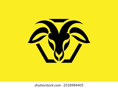 Bold Black Goat in Hexagonal Logo on Yellow Background