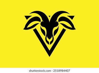 Bold Black Goat in Triangle Logo on Yellow Background