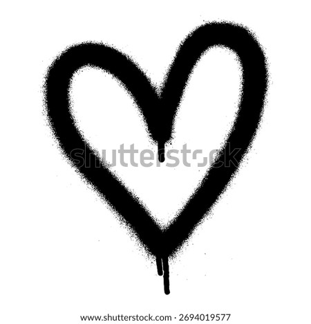 bold black graffiti heart painted with spray paint on a clean white background, featuring drips and overspray for an urban street art aesthetic.