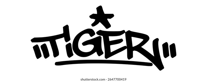 Marca de grafite negro e ousado de "Tigre" com energia urbana feroz. Um design de selva poderoso para roupas de rua intensas, visuais selvagens e cultura jovem moderna.