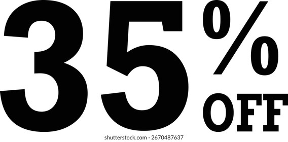 Bold black graphic displaying '35% OFF' prominently. Ideal for sales announcements, discount promotions, and retail marketing campaigns signifying a significant price reduction.