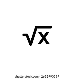 Un símbolo gráfico negro y en negrita de la raíz cuadrada de X, que representa conceptos matemáticos, álgebra y la búsqueda de soluciones u orígenes.