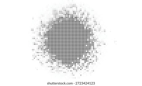 Fett schwarz-grauer quadratischer Halbton kreisförmiger Burst-Hintergrund mit minimalistischer weißer Außenraum-Vektorgrafik