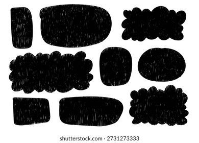 Bold Black Hand Drawn Doodle Shapes Set com textura de lápis áspera