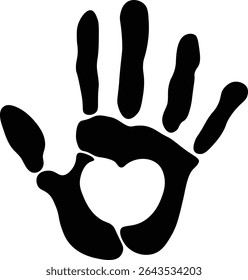 Bold Black Handprint with Heart Shape Vector Art