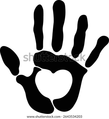Bold Black Handprint with Heart Shape Vector Art