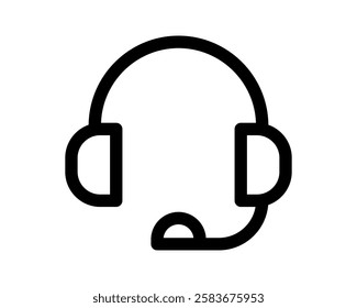 Bold black headset icon; perfect for websites, apps, and presentations needing a modern, minimalist touch.  Illustrates customer support, communication, or technical assistance.