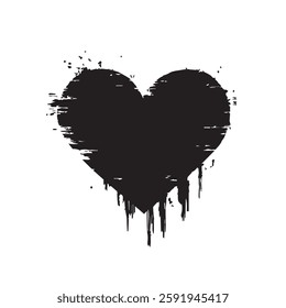Bold Black Heart Brush Stroke Expressive Love Art with Grunge Texture