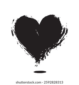Bold Black Heart Brush Stroke Expressive Love Art with Grunge Texture