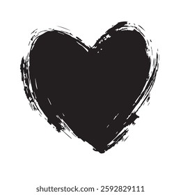Bold Black Heart Brush Stroke Expressive Love Art with Grunge Texture
