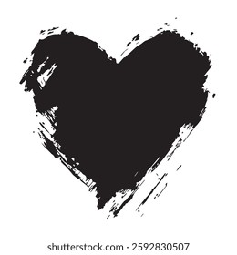 Bold Black Heart Brush Stroke Expressive Love Art with Grunge Texture