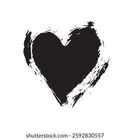 Bold Black Heart Brush Stroke Expressive Love Art with Grunge Texture