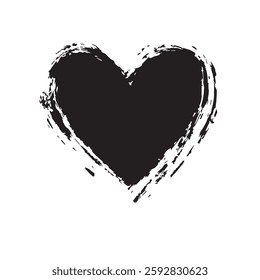 Bold Black Heart Brush Stroke Expressive Love Art with Grunge Texture