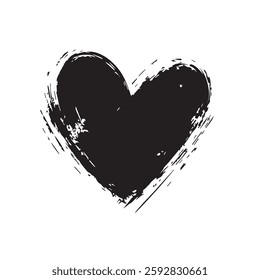 Bold Black Heart Brush Stroke Expressive Love Art with Grunge Texture
