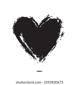 Bold Black Heart Brush Stroke Expressive Love Art with Grunge Texture