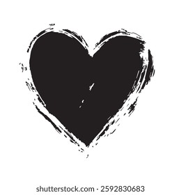 Bold Black Heart Brush Stroke Expressive Love Art with Grunge Texture