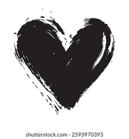 Bold Black Heart Brush Stroke Expressive Love Art with Grunge Texture
