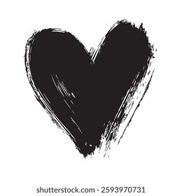 Bold Black Heart Brush Stroke Expressive Love Art with Grunge Texture