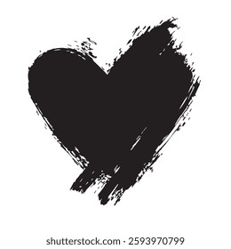 Bold Black Heart Brush Stroke Expressive Love Art with Grunge Texture