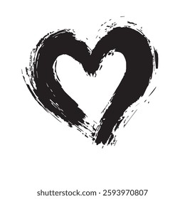 Bold Black Heart Brush Stroke Expressive Love Art with Grunge Texture
