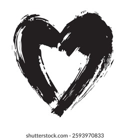 Bold Black Heart Brush Stroke Expressive Love Art with Grunge Texture