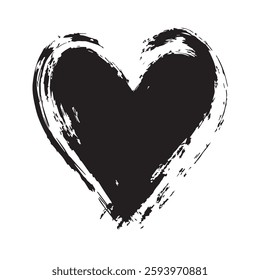 Bold Black Heart Brush Stroke Expressive Love Art with Grunge Texture