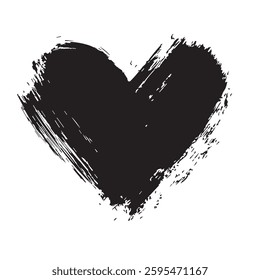 Bold Black Heart Brush Stroke Expressive Love Art with Grunge Texture