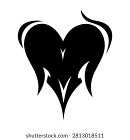A bold black heart tattoo with sharp, flowing lines suitable for body art and personal expression.