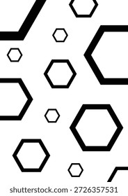 Formas hexagonales negras y contornos en un fondo minimalista blanco limpio