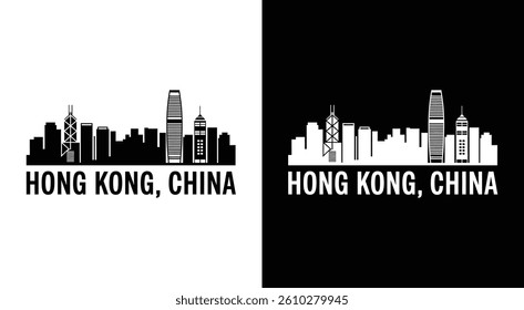 Bold black Hong Kong China skyline logo for travel and property brands A sharp urban identity featuring iconic city landmarks