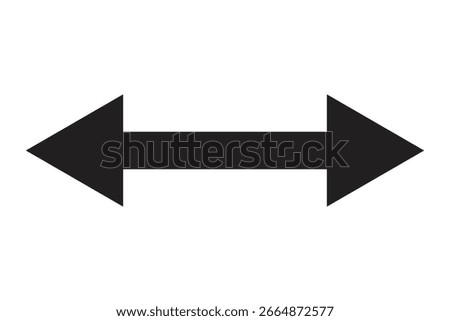 A bold, black horizontal double-headed arrow pointing left and right, symbolizing direction, choice, or connection. Isolated on a clean white background.