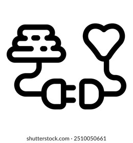 Bold black icon of a brain and a heart connecting with an electric plug, symbolizing the importance of emotional intelligence