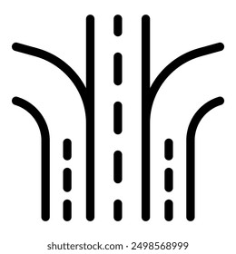 Bold black icon of a highway with traffic merging from three lanes into one