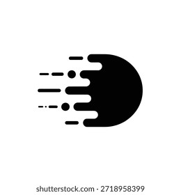 Fett schwarzes Symbol eines sich bewegenden Kreises mit Geschwindigkeitslinien, die schnelle Aktion, Geschwindigkeit, schnelles Laden oder schnelle Verarbeitung darstellen.