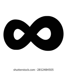 A bold black infinity symbol centered on a plain white background, representing the concept of eternity, endlessness, and mathematical loops