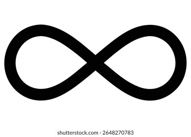 Un símbolo de infinito negro sobre un fondo blanco. El gráfico de Vector es una silueta simple con curvas suaves.