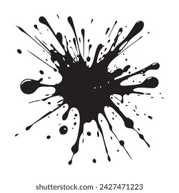 Bold black ink blot splatter, ideal for creative and graphic designs, isolated on a white backdrop.