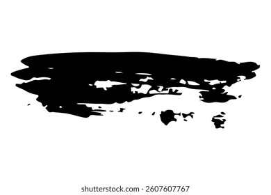 A bold black ink brush stroke with irregular edges on a white background, creating an abstract and artistic texture suitable for design projects. Vector illustration