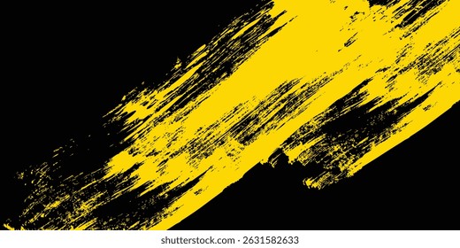 Bold black ink brush stroke on a vibrant yellow background. Abstract vector element for dynamic, modern, and artistic designs.