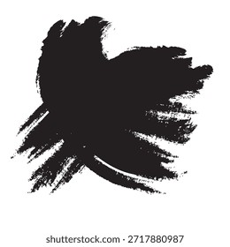 A bold black ink brush stroke forming an abstract shape with visible texture and movement