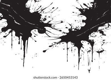 Bold Black Ink Splatter Art on White Background – High Contrast Abstract Drip Texture Design