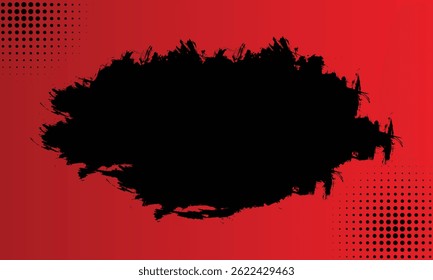 Bold black ink splatter on a red gradient background with grunge halftone dot accents, ideal for edgy, urban-themed graphic design or promotional materials.