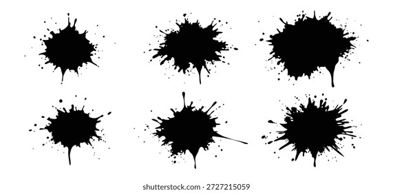 Salpicaduras de tinta negra sobre un fondo blanco limpio, perfecto para añadir un toque de expresión artística a sus diseños