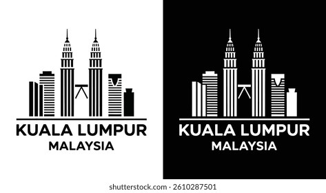 Bold black Kuala Lumpur Malaysia skyline logo perfect for travel and real estate brands A strong identity with iconic city elements