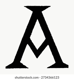Ein fettgedruckter, schwarzer Buchstabe 'A' in serifenloser Schrift auf weißem Hintergrund. Der Buchstabe 'A' besticht durch sein starkes, klassisches Serifendesign, das Eleganz und Klarheit betont. Illustrationsvektor für dekorative Schriftarten.