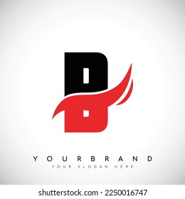 Diseño del logotipo de la letra negra en negrita B con la iluminación del vector de eslora roja