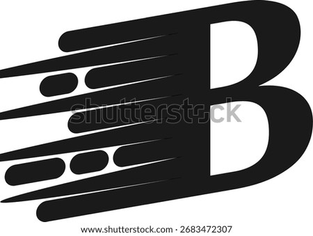 A bold black letter B with motion lines indicating speed and movement, suggesting a dynamic and fast concept.
