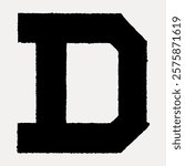 Bold black letter D on a light. The letter D stands out with its strong, bold design. A striking bold D for impactful visual appeal. Vintage black font illustration isolated on white, vector.